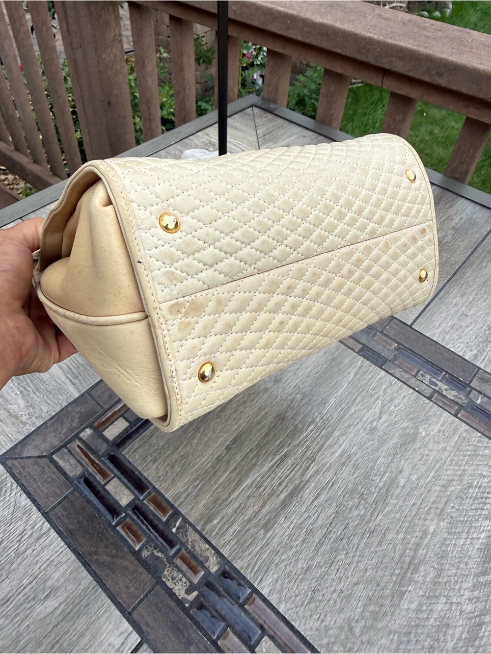 Bally Quilted Cream Top-Handle Satchel with Gold Hardware - Picture 5 of 13